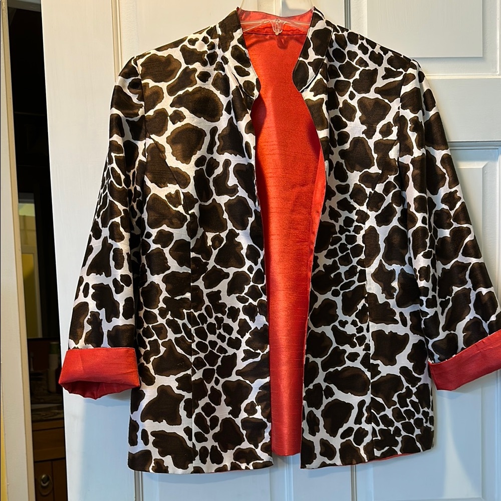 Chico's Reversible Animal Print Blazer with Salmon Lining